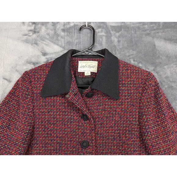 VTG Lord & Taylor Blazer Jacket Size 8 Wool Colorful Arsty Button Up 90s Red - Picture 5 of 16